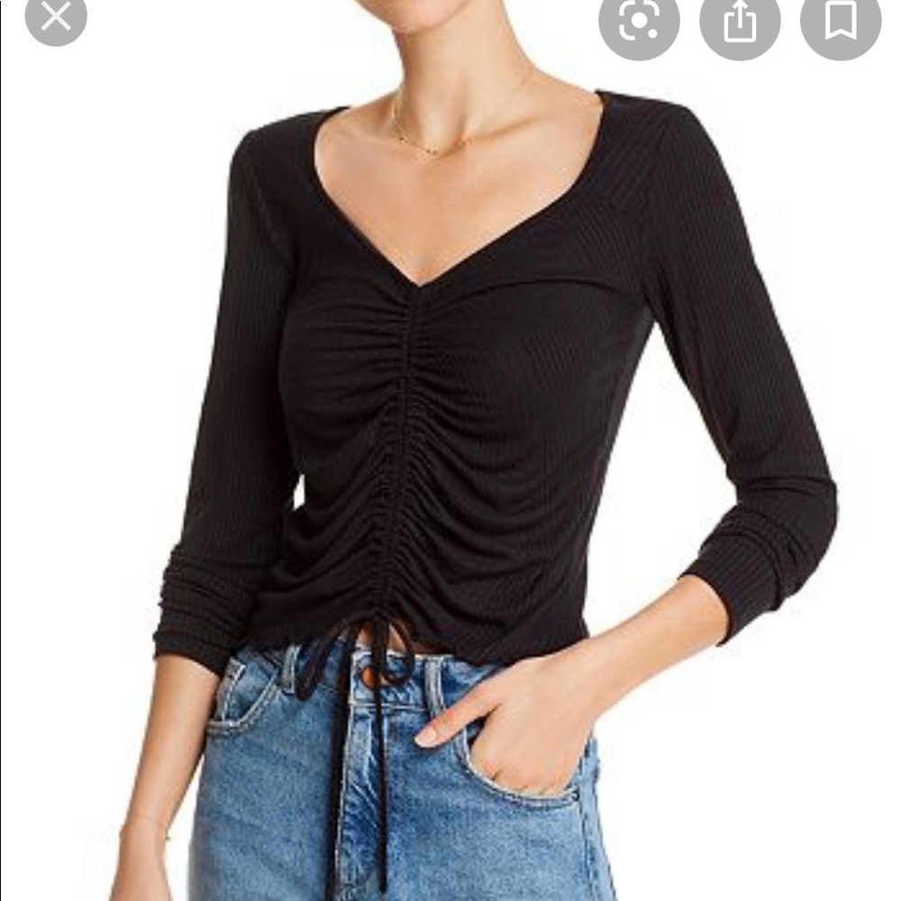 AQUA Ruched Rib-Knit Top (NWT)
